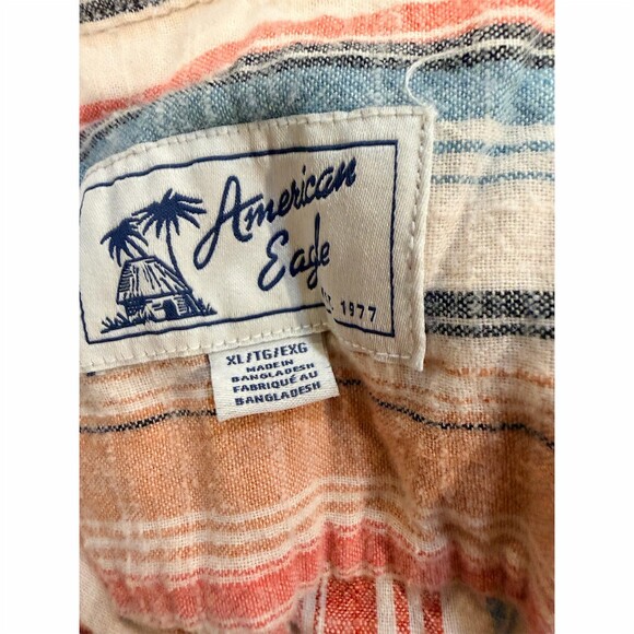 American Eagle 1977 Shirt Mens XL Multicolor Striped Button-Up Pocket - Picture 2 of 4
